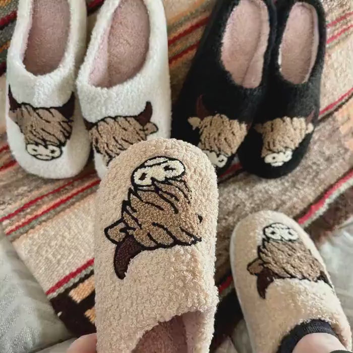 COW SLIPPERS Cozy Highland Cow House Shoes for Cow Lovers – Soft, Warm Cowgirl Gift with Free Shipping