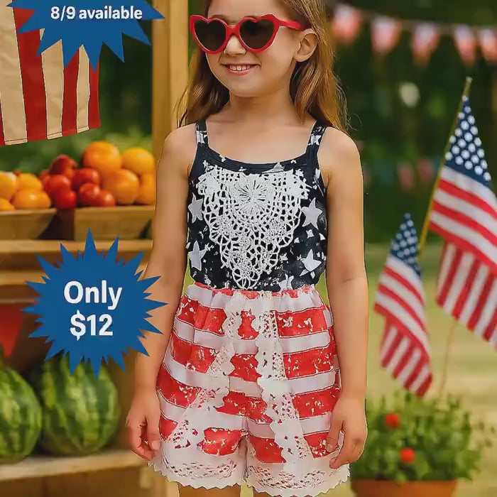 USA Flag Romper: Patriotic Girls Jumpsuit