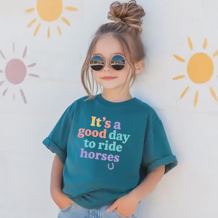 Girls Horse tShirt - Good Day to Ride Horses Tee, Youth Western Cowgirl Top
