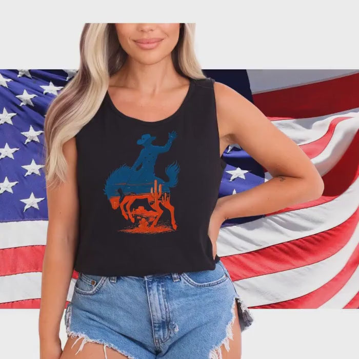 Patriotic Cowboy Tank Top,  Bucking Horse 4th of July Shirt