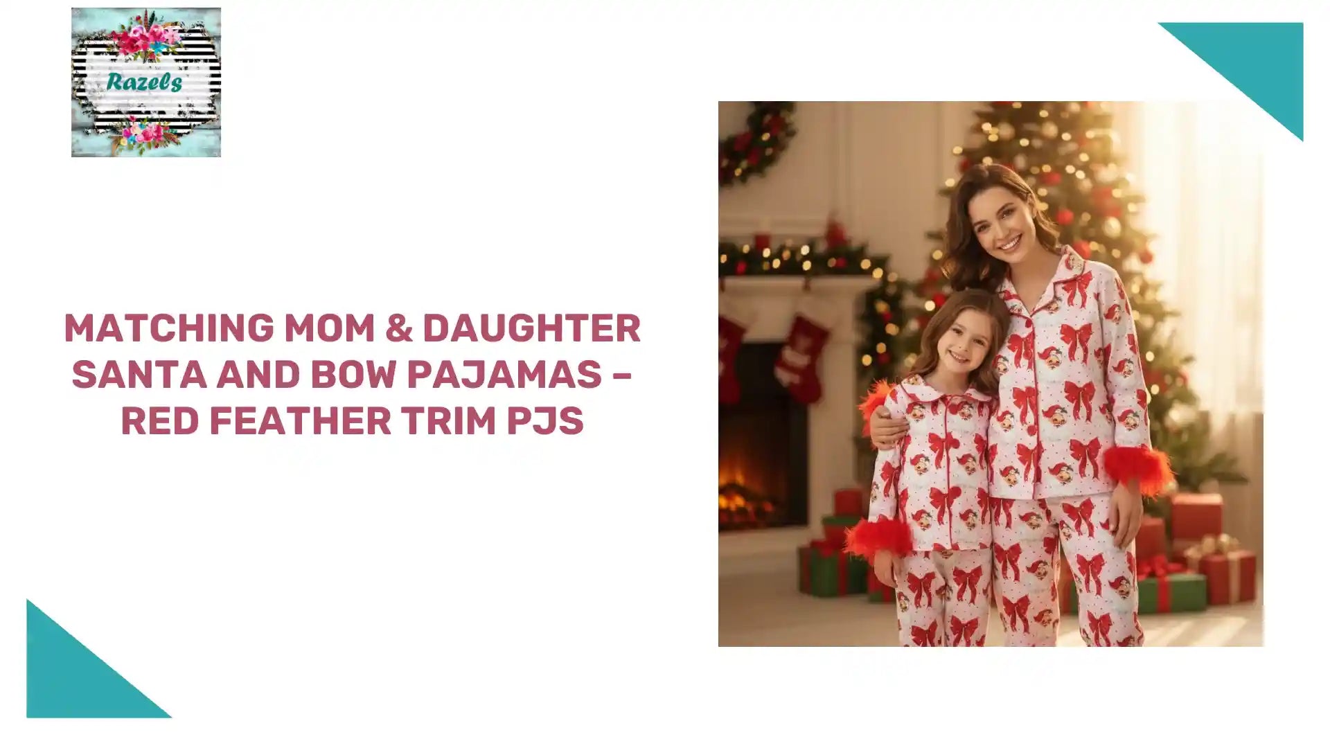 Matching Mom &amp; Daughter Santa and Bow Pajamas &ndash; Red Feather Trim PJs by@Outfy