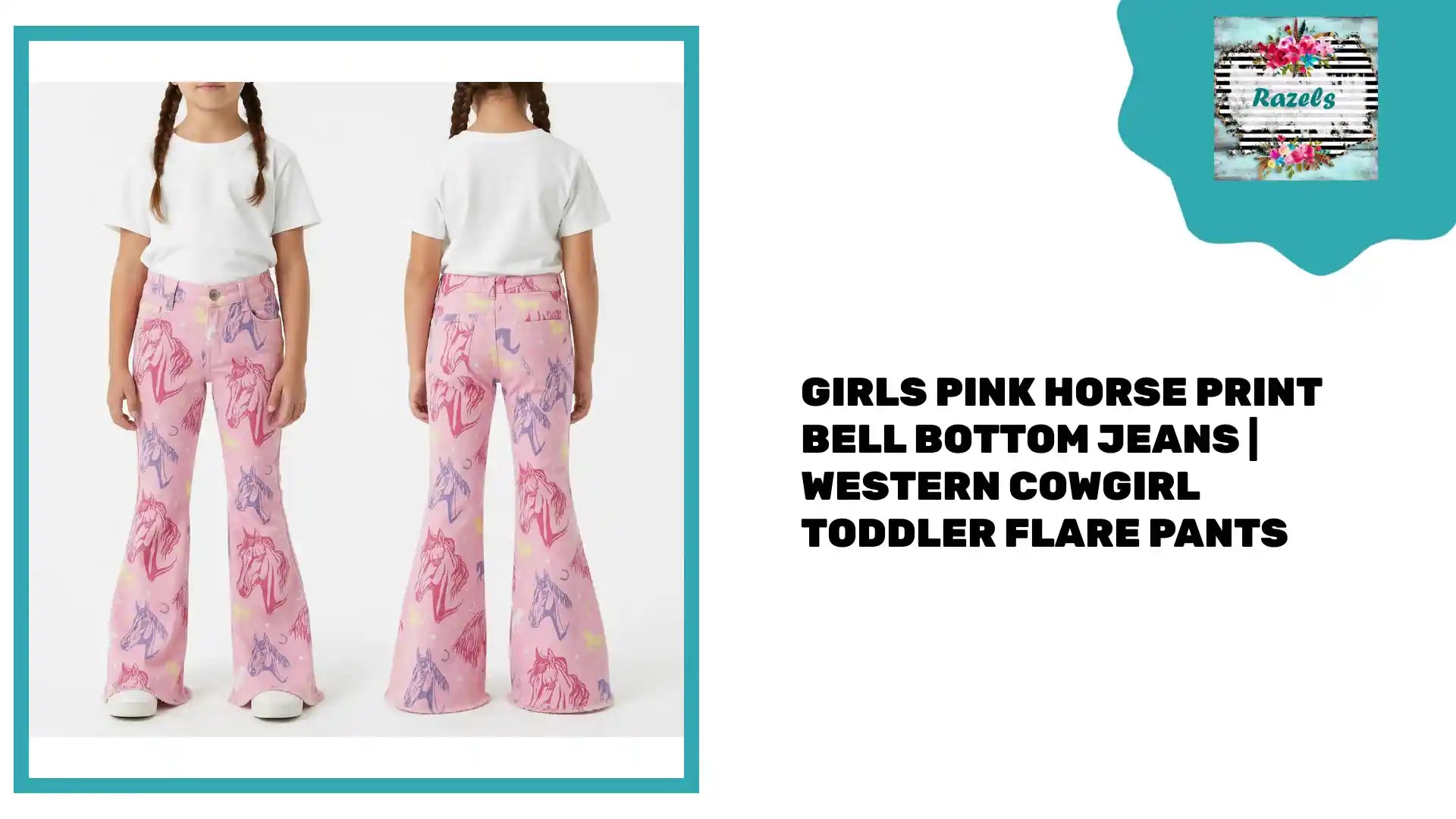 Girls Pink Horse Print Bell Bottom Jeans | Western Cowgirl toddler Flare Pants by@Outfy