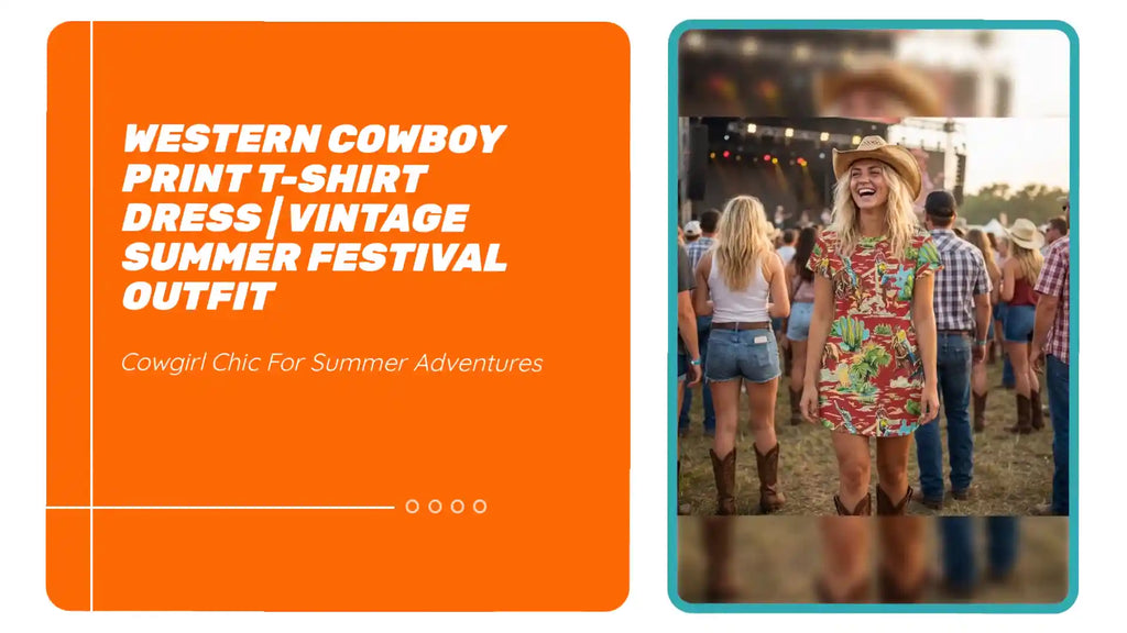 Western Cowboy Print T-Shirt Dress | Vintage Summer Festival Outfit by@Outfy