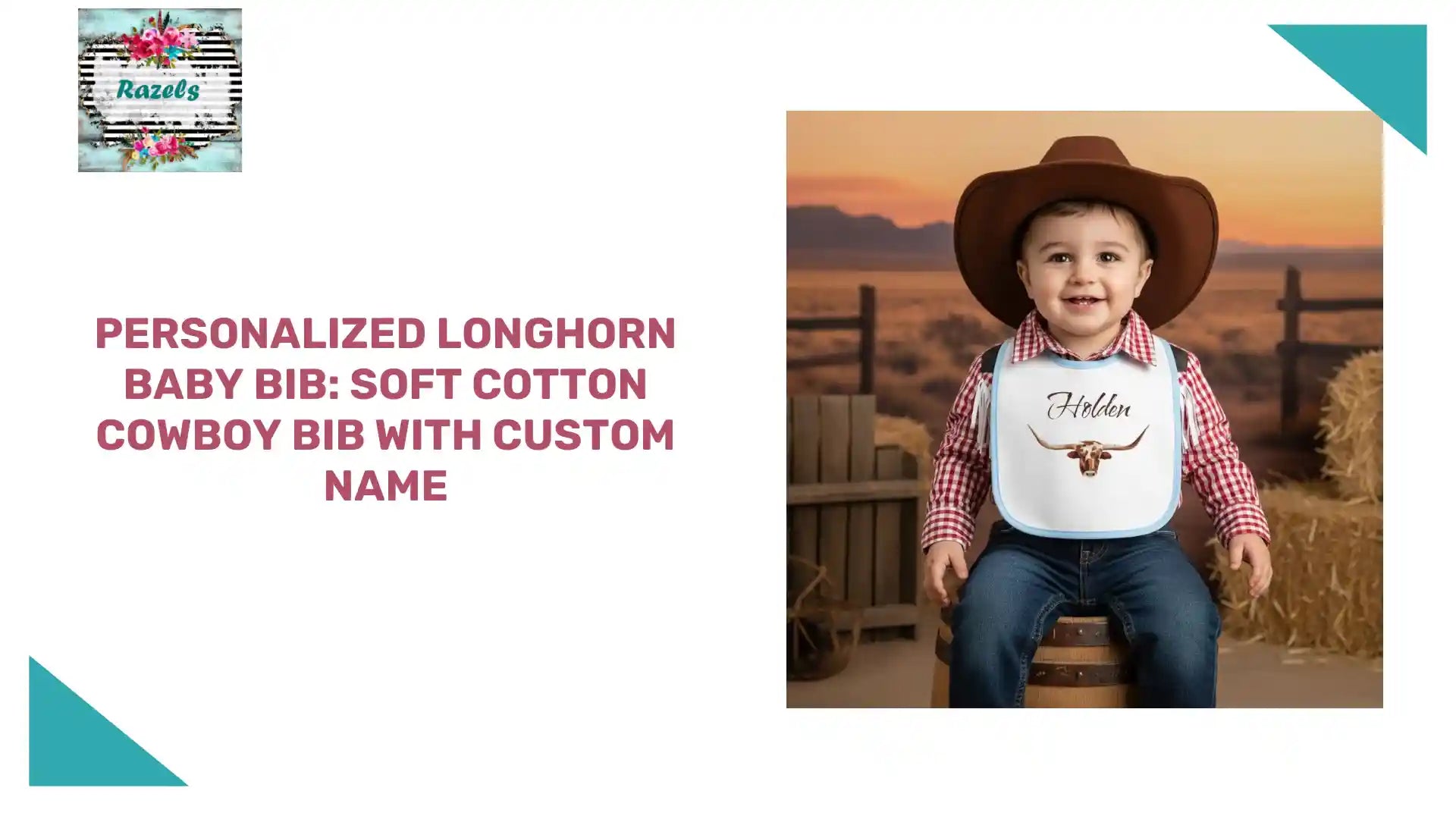 Personalized Longhorn Baby Bib: Soft Cotton Cowboy Bib with Custom Name by@Outfy