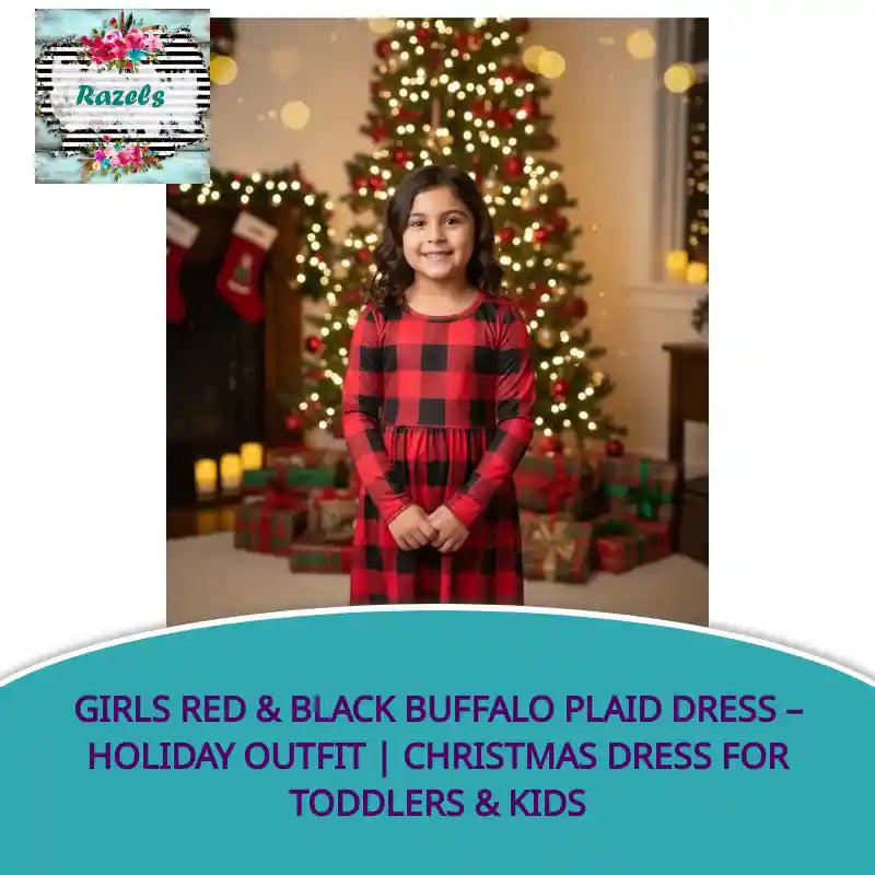 Girls Red &amp; Black Buffalo Plaid Dress &ndash; Holiday Outfit | Christmas Dress for Toddlers &amp; Kids by@Outfy