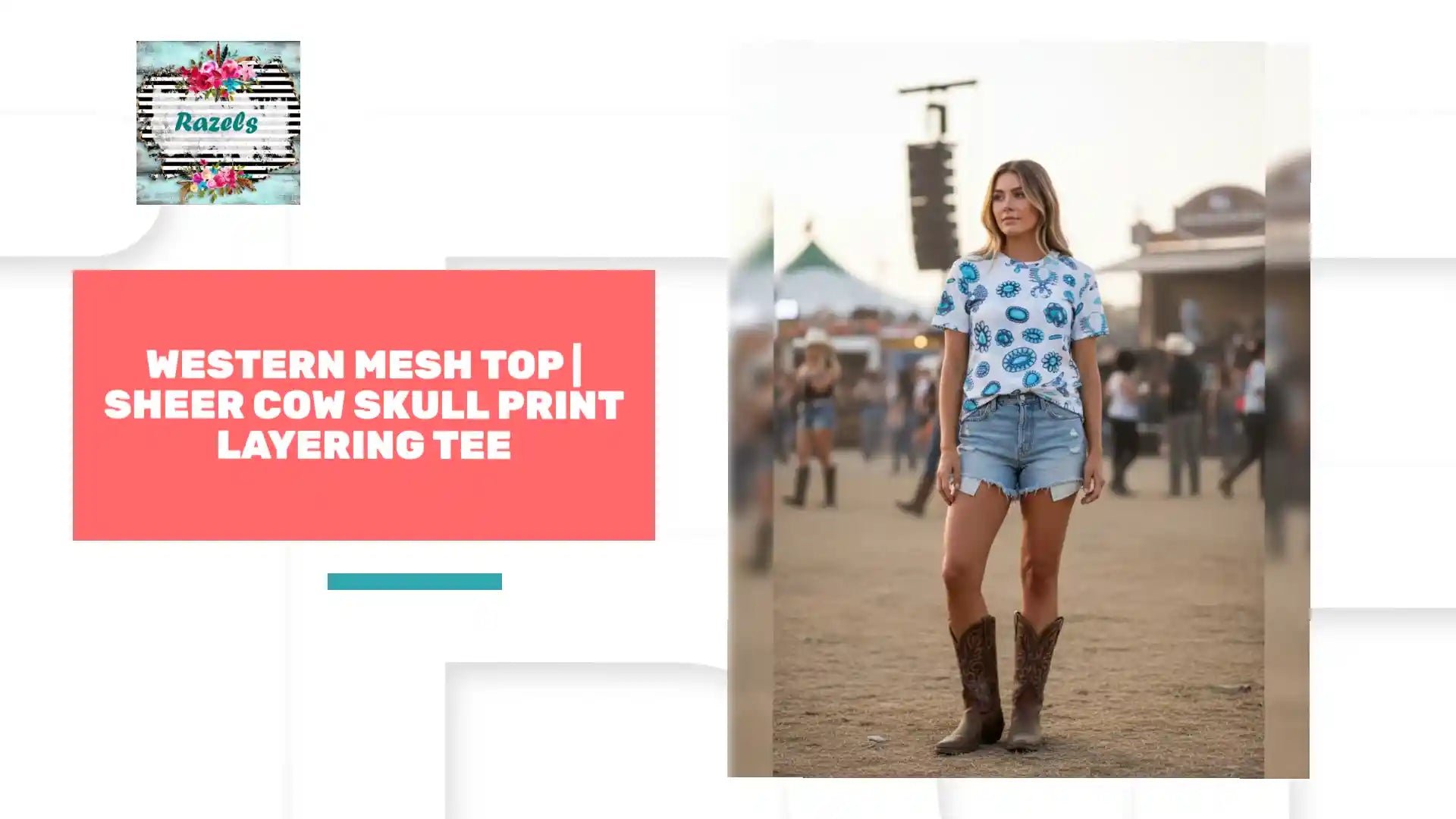 Western Mesh Top | Sheer Cow Skull Print Layering Tee by@Outfy