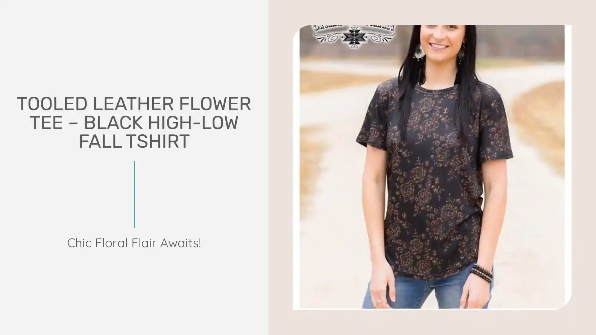 Tooled Leather Flower Tee &ndash; Black High-Low Fall Tshirt by@Outfy