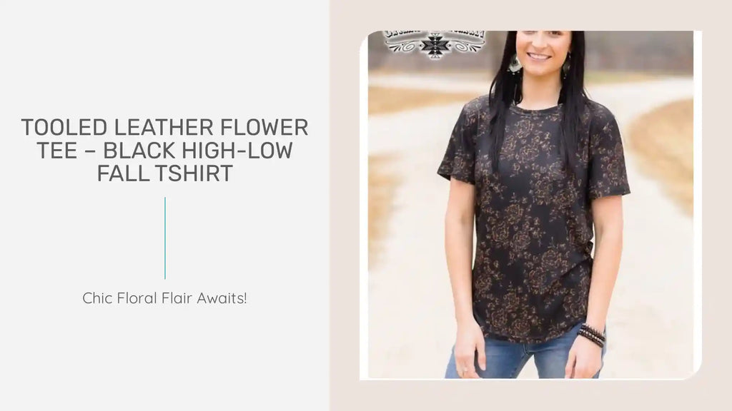 Tooled Leather Flower Tee &ndash; Black High-Low Fall Tshirt by@Outfy