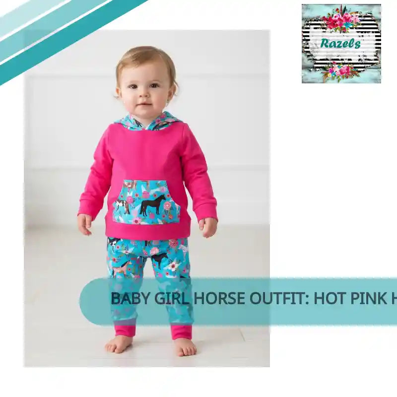 Baby Girl Horse Outfit: Hot Pink Hoodie &amp; Jogger Set by@Outfy