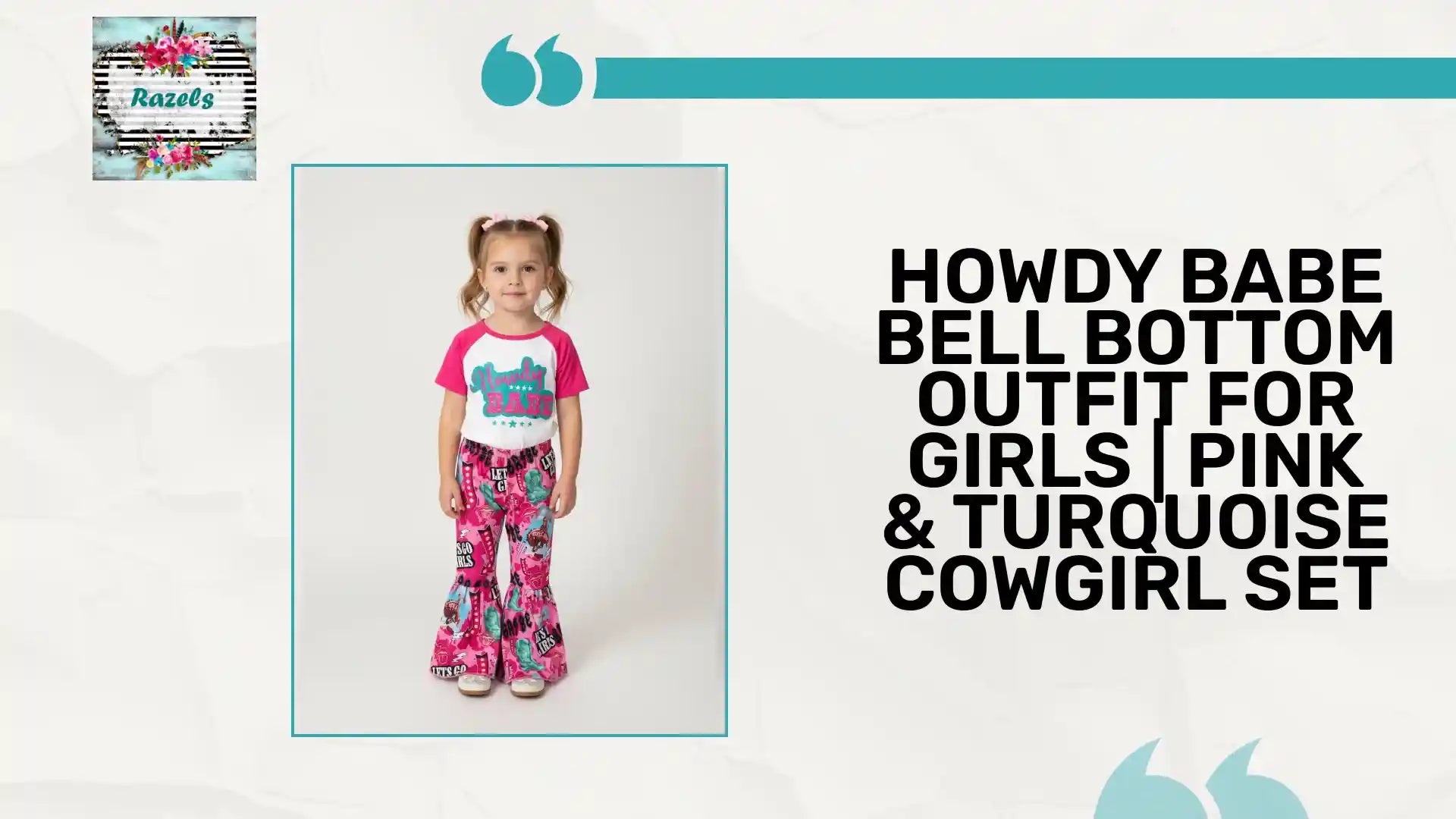 HOWDY BABE Bell Bottom Outfit for Girls | Pink &amp; Turquoise Cowgirl Set by@Outfy