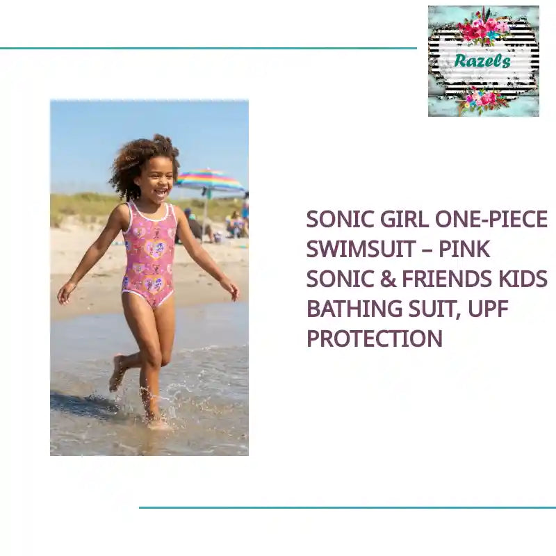 SONIC GIRL One-Piece Swimsuit &ndash; Pink Sonic &amp; Friends Kids Bathing Suit, UPF Protection by@Outfy