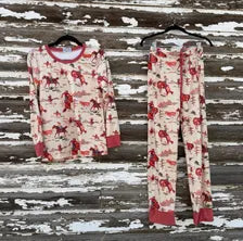 Adult Western Cowboy Pajama Set, Retro Rodeo Pajamas for Men and Women