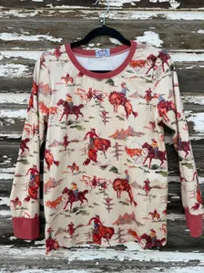 Adult Western Cowboy Pajama Set, Retro Rodeo Pajamas for Men and Women