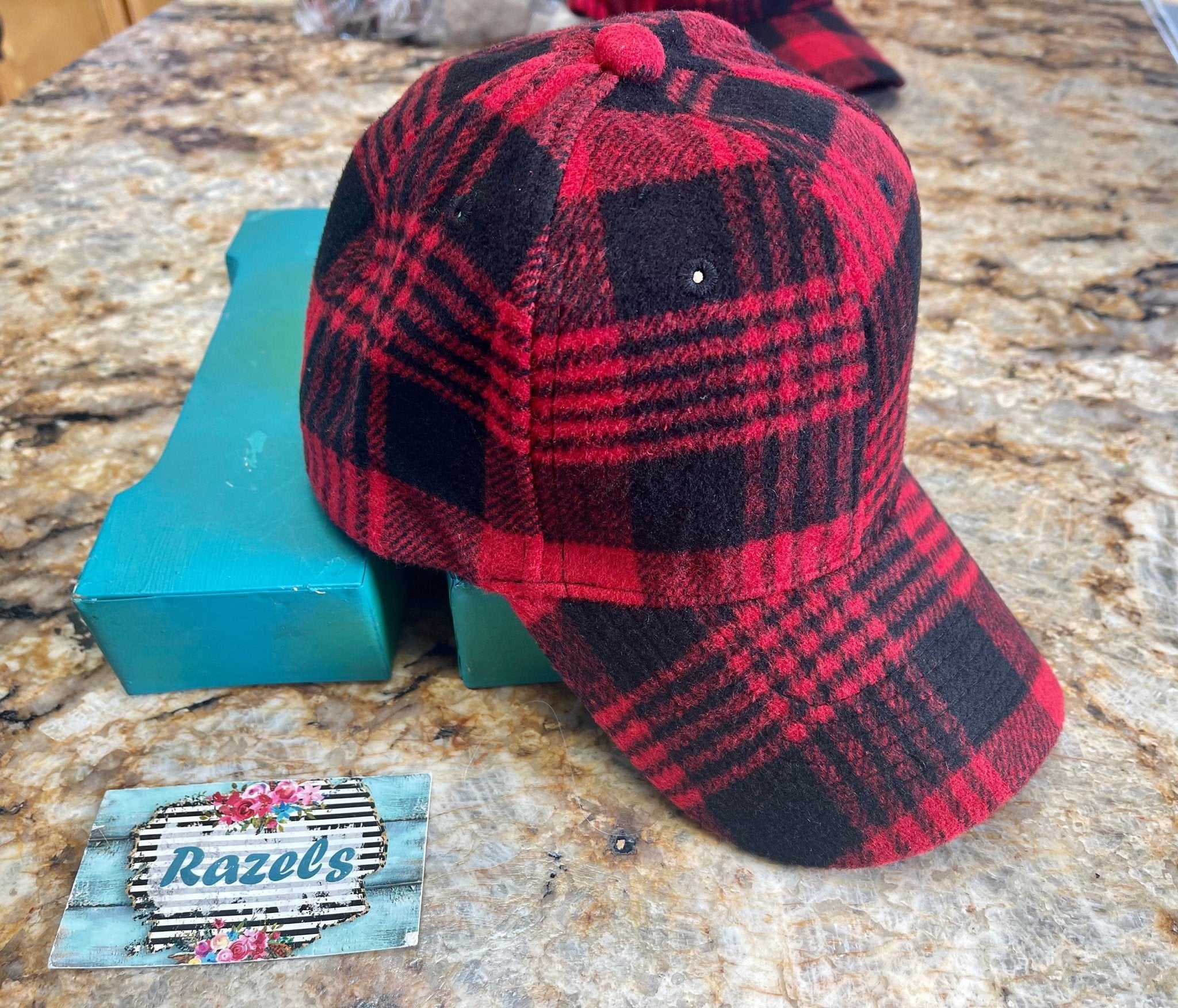 Red and Black Hat Trucker Hat | Buffalo Plaid Hat, Winter Flannel Cap - Razels