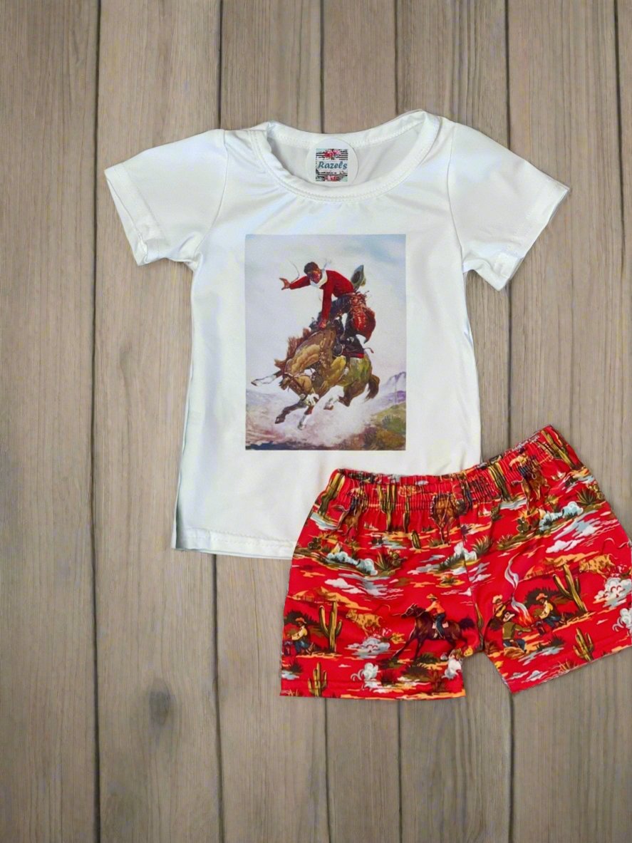 Retro Western Cowboy Wild West Outfit Matching Mom and Me Lounge Short Sets - Razels