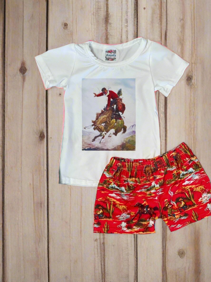 Retro Western Cowboy Wild West Outfit Matching Mom and Me Lounge Short Sets - Razels