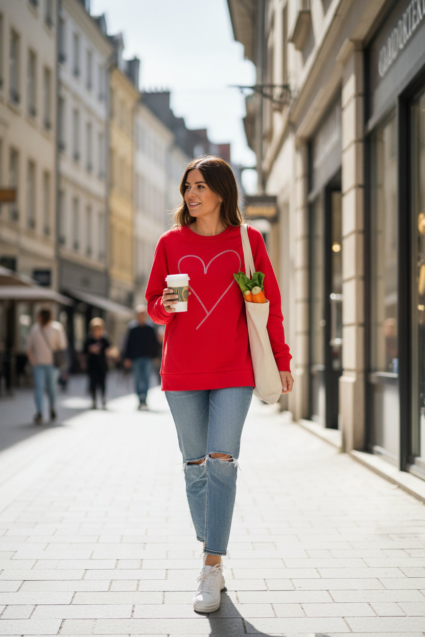 Add sparkle to your style with the Rhinestone Heart Shaped Sweatshirt! Featuring a glittering heart design, relaxed neckline, and cozy long sleeves, it's perfect for all-day comfort. Ships for FREE—shop Razels now!