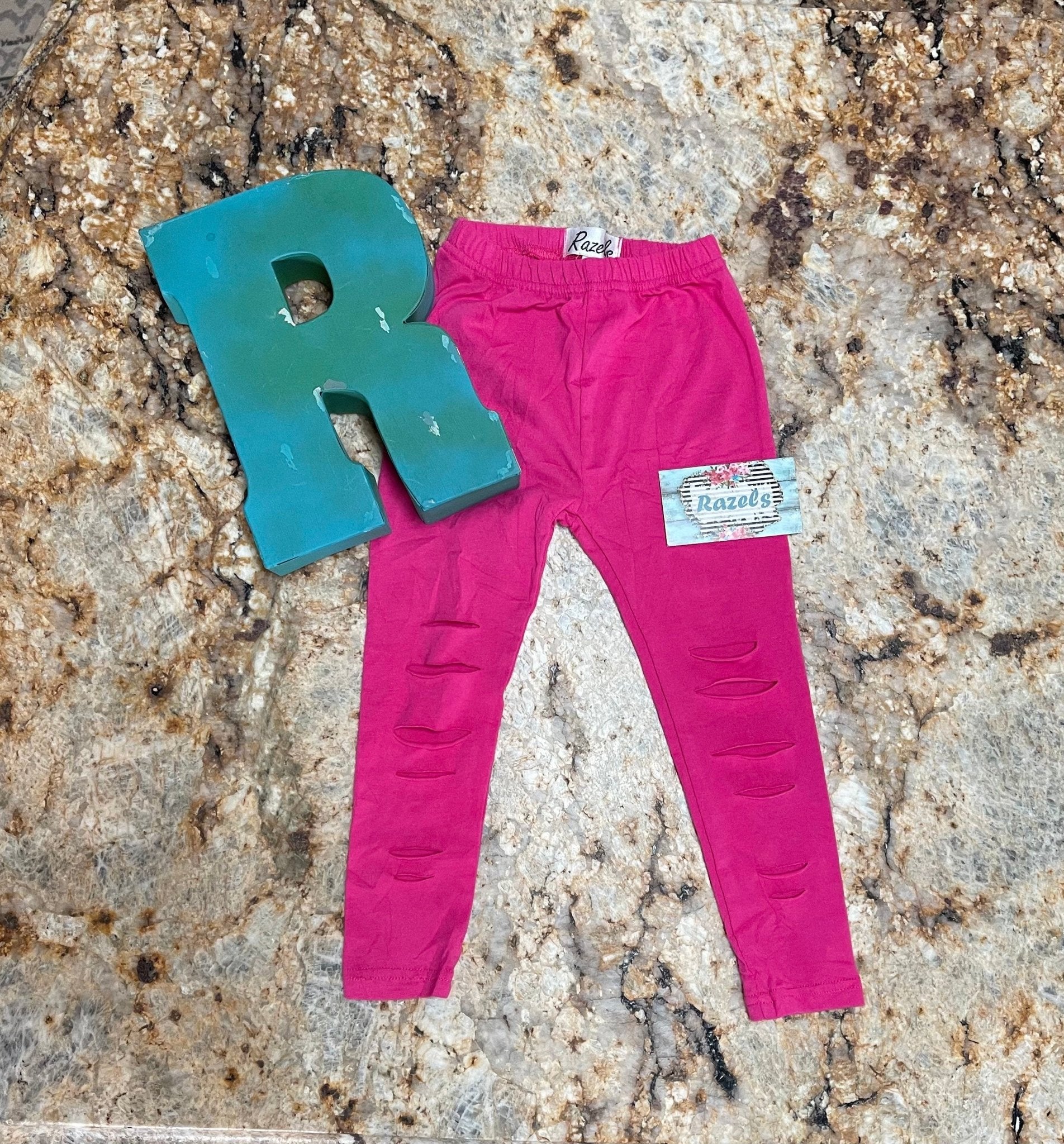 RIPPED LEGGINGS / Toddler Girls Hot Pink Distressed Pants - Razels