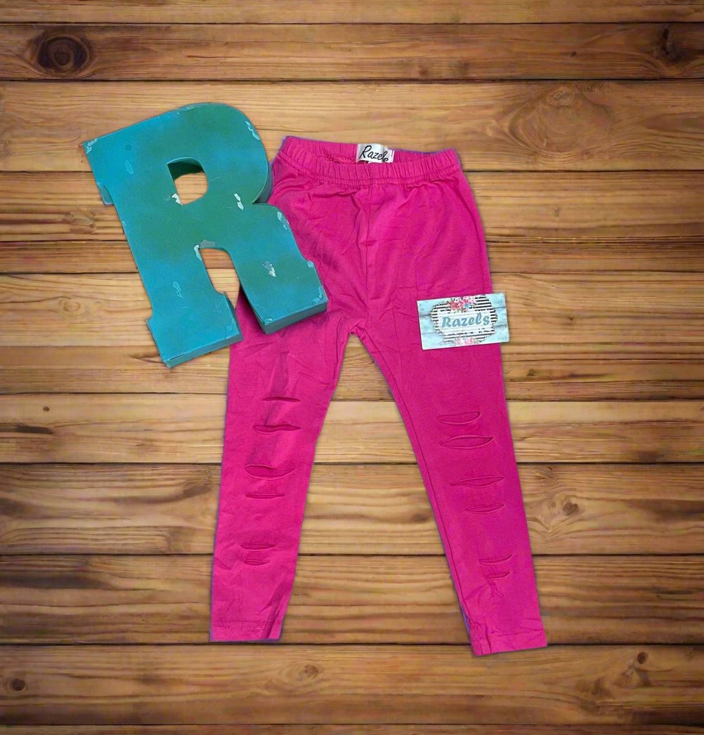 RIPPED LEGGINGS / Toddler Girls Hot Pink Distressed Pants - Razels