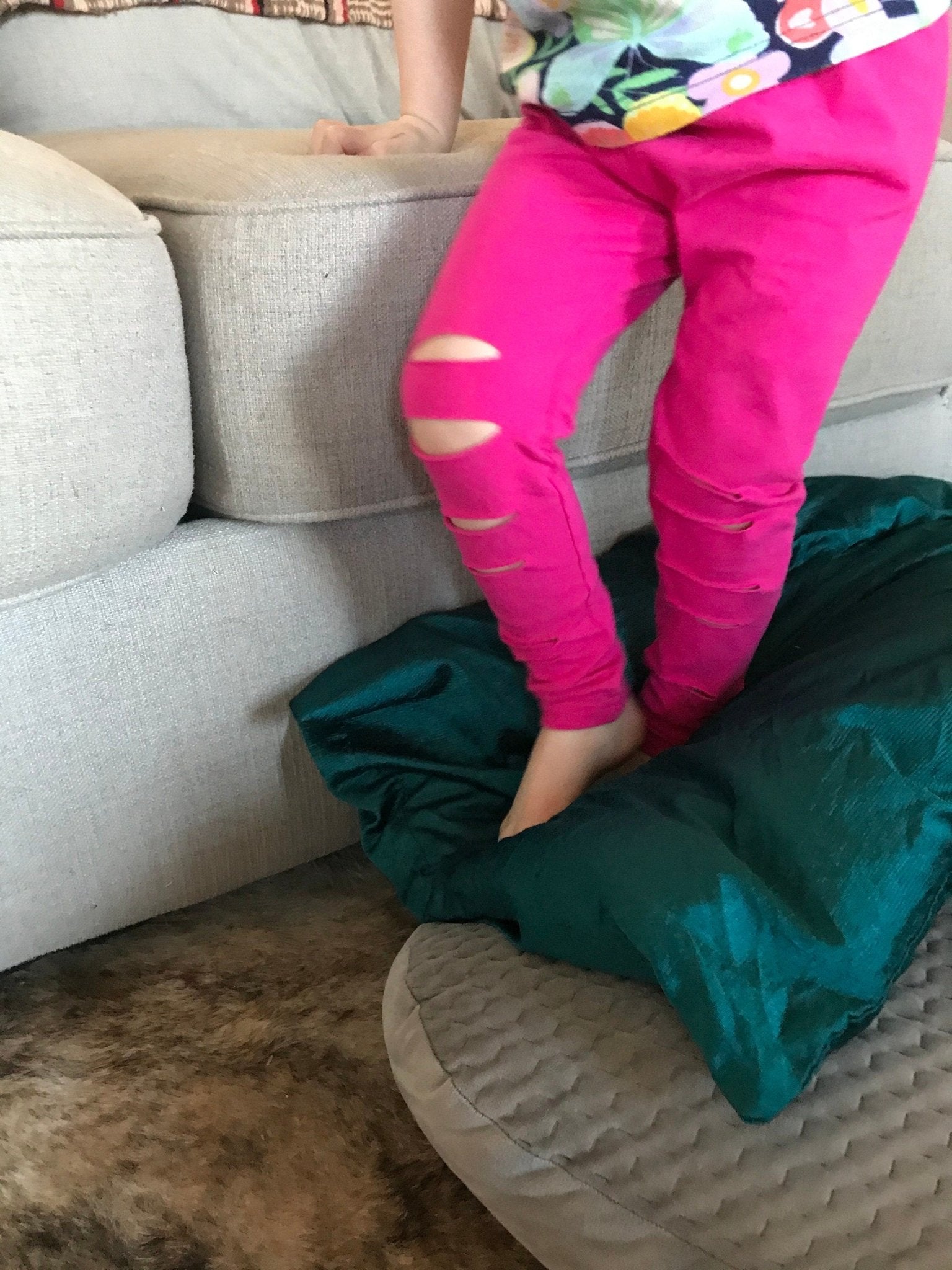 RIPPED LEGGINGS / Toddler Girls Hot Pink Distressed Pants - Razels