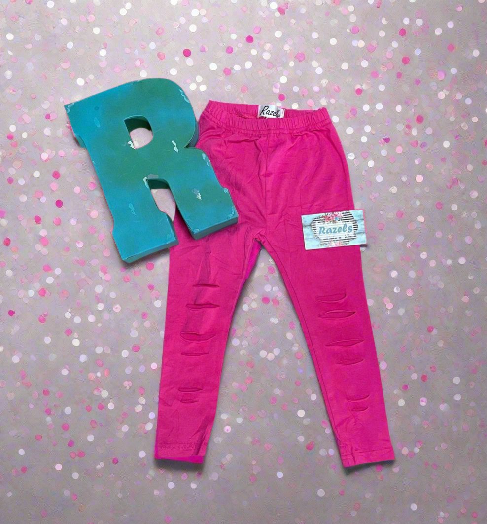 RIPPED LEGGINGS / Toddler Girls Hot Pink Distressed Pants - Razels