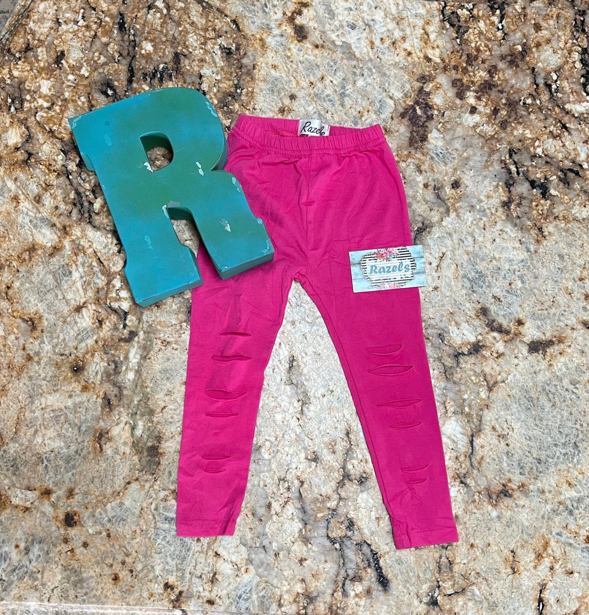 RIPPED LEGGINGS / Toddler Girls Hot Pink Distressed Pants - Razels
