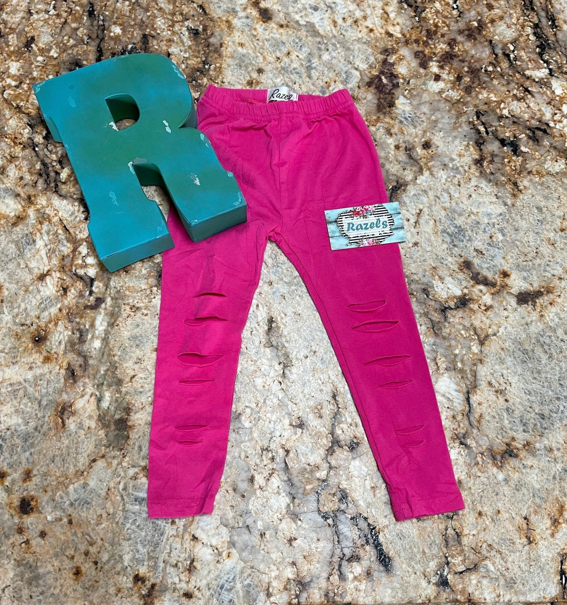 RIPPED LEGGINGS / Toddler Girls Hot Pink Distressed Pants - Razels