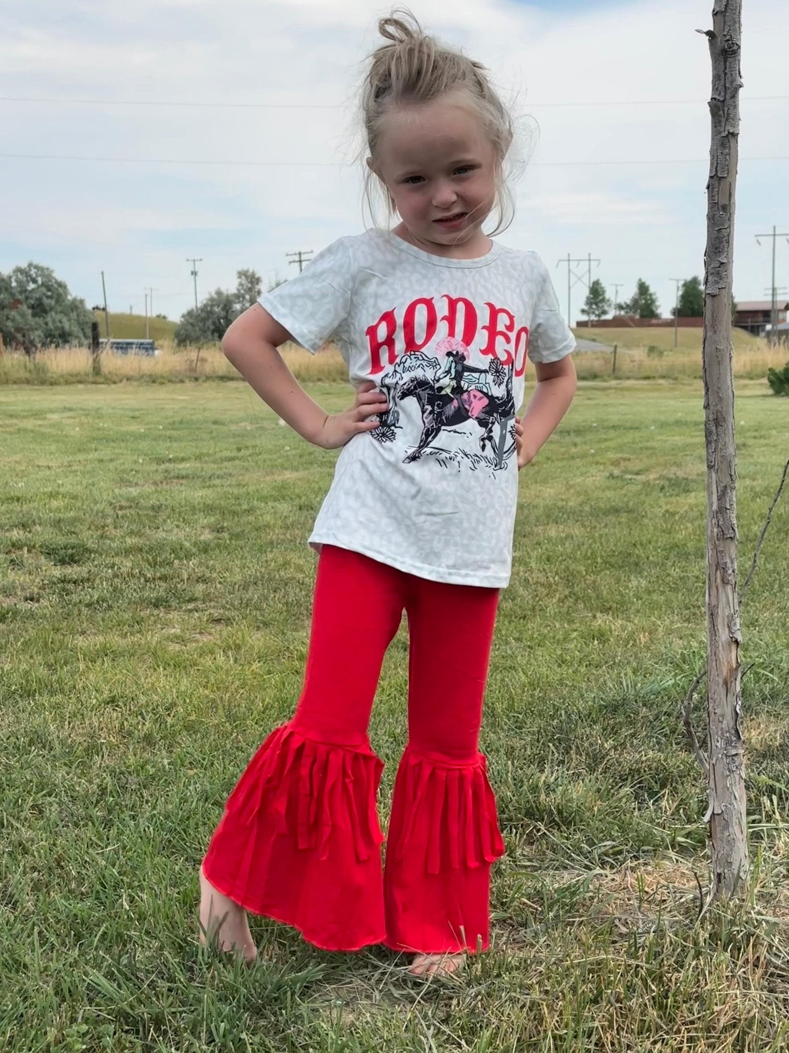 RODEO TEE Red Fringe Bell Bottoms, Girls Western Outfit - Razels