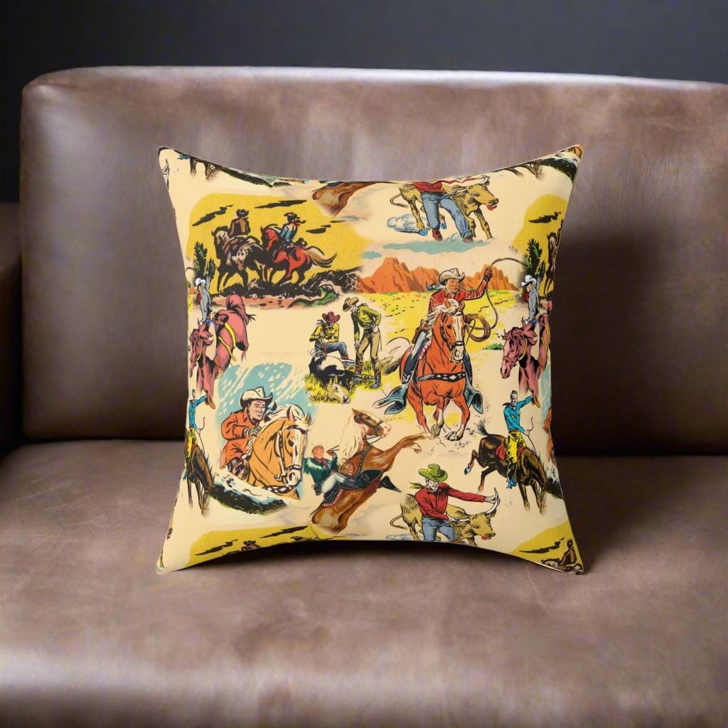 Western Cowboy Print Pillow, Rustic Home Decor -Razels