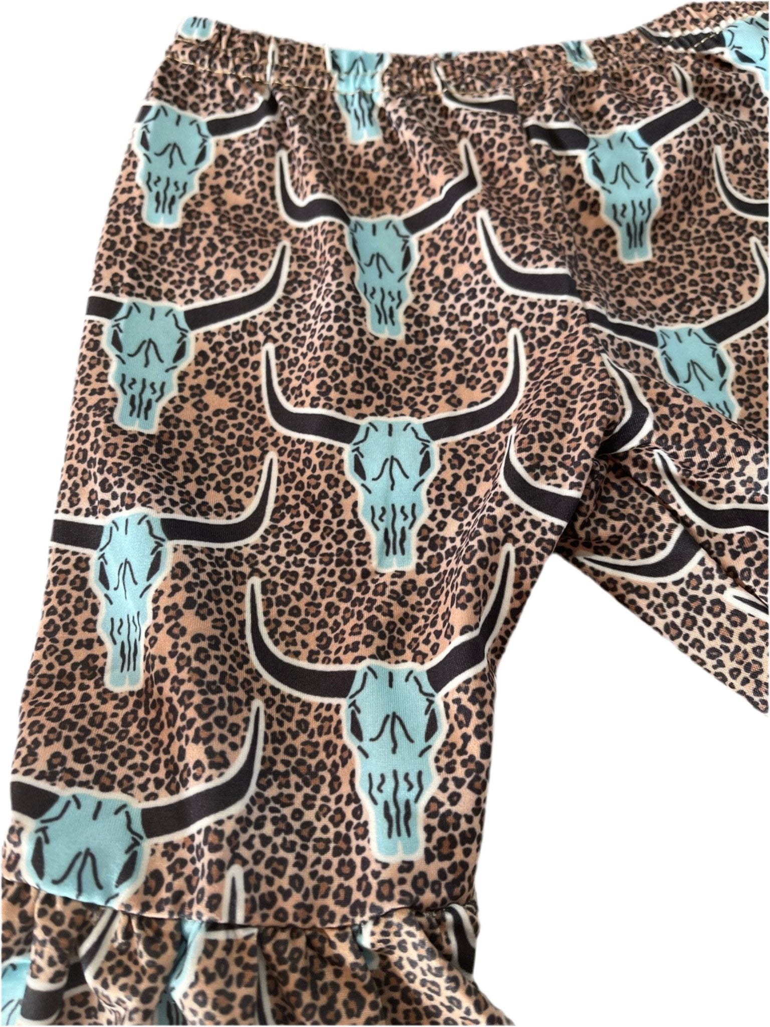 SADDLE UP Buttercup Bell Bottom Outfit, Turquoise Skull Cheetah Print Flares - Razels