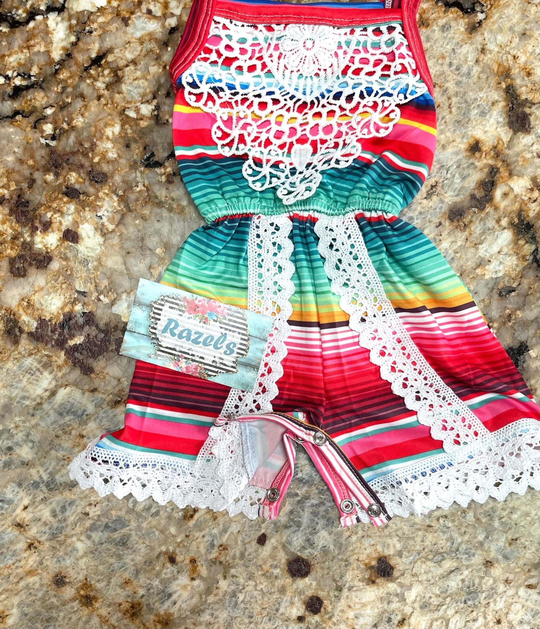 Serape and Lace Romper Jumpsuit Girls FIESTA Summer Jumper - Razels