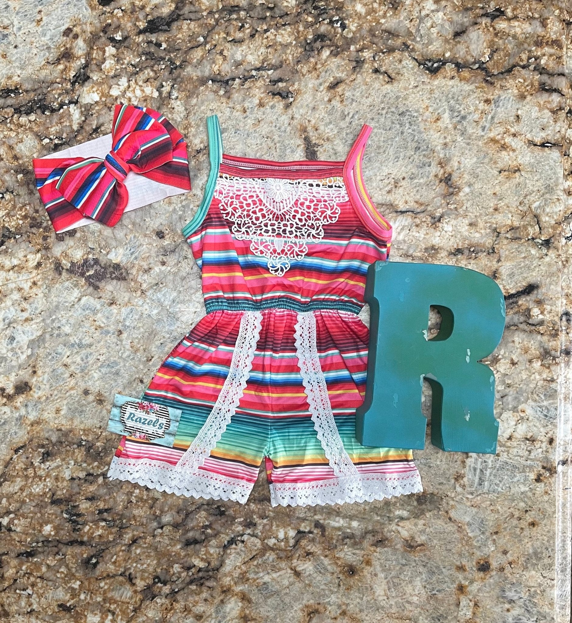 Serape and Lace Romper Jumpsuit Girls FIESTA Summer Jumper - Razels