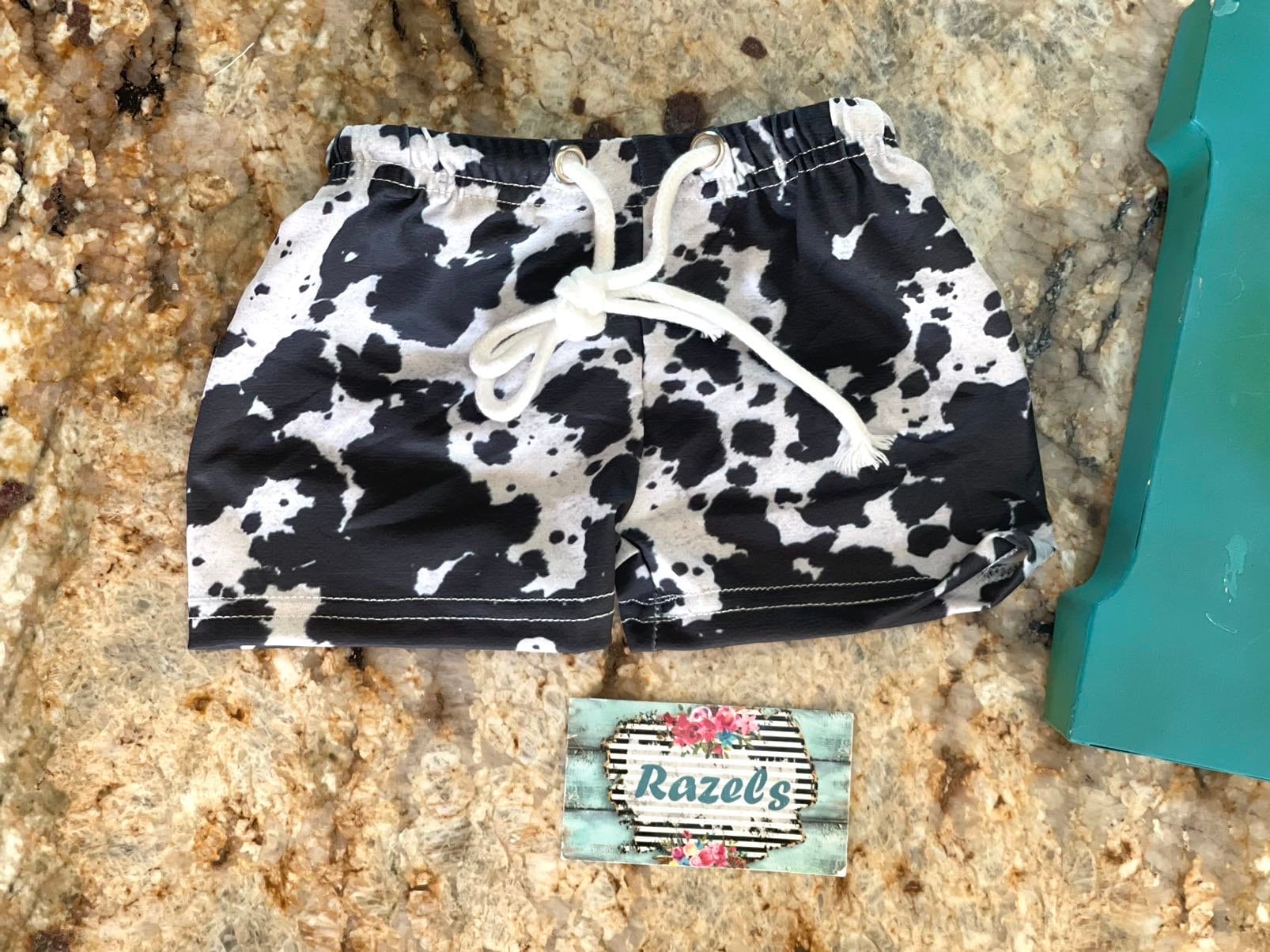 SERAPE Cow Print Swimsuit | WESTERN Black White Cow Shorts Swimwear | Matching Family Siblings Swimsuits - Razels