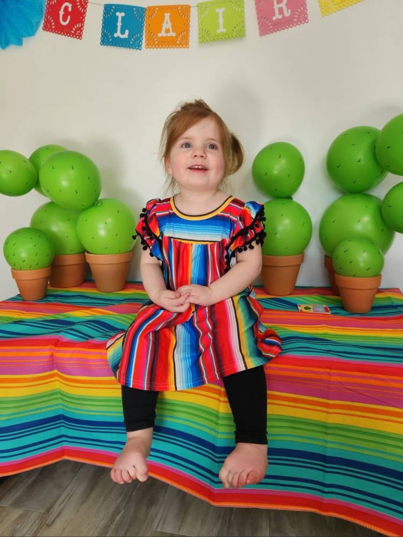 Serape FIESTA Birthday Dress | Mexican Party Birthday Pom Pom Dress | Cinco de Mayo Dress - Razels