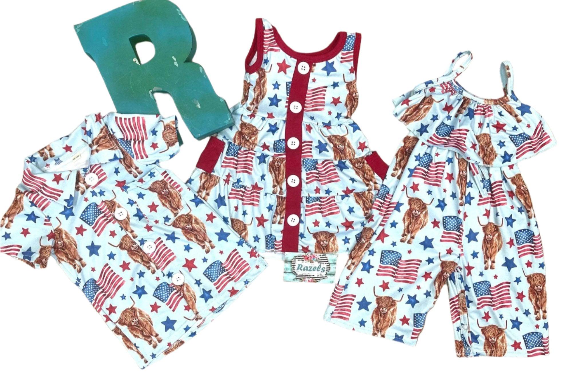 Sibling USA OLYMPICs Outfits, Western Americana Jumpsuit Highlander USA Dress Romper Shirt - Razels