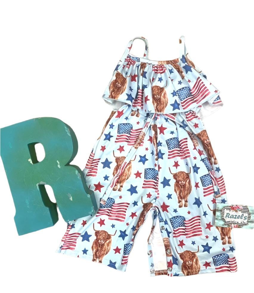 Sibling USA OLYMPICs Outfits, Western Americana Jumpsuit Highlander USA Dress Romper Shirt - Razels