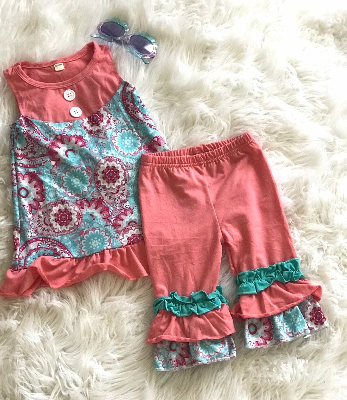 Spring Pink Paisley Ruffle Pants Outfit / Girls Easter Tunic and Pants Set - Razels