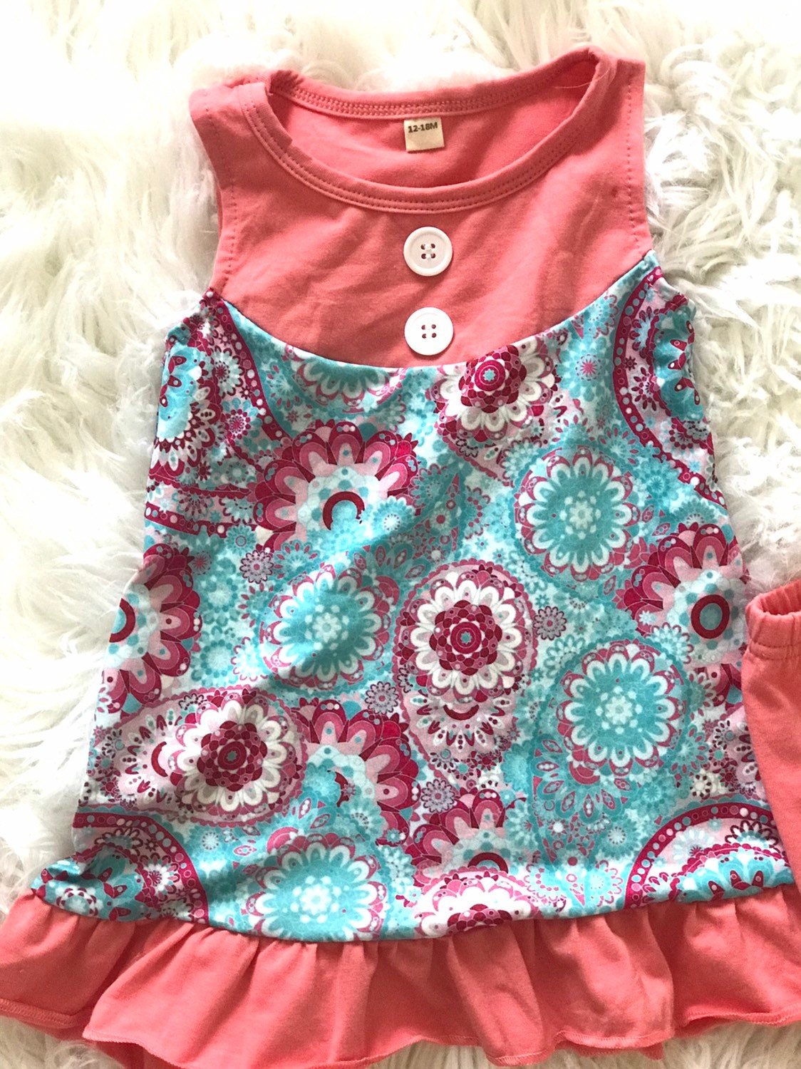 Spring Pink Paisley Ruffle Pants Outfit / Girls Easter Tunic and Pants Set - Razels