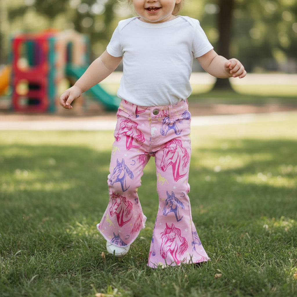 toddler and kids horsejeans, pink and purple western jeans