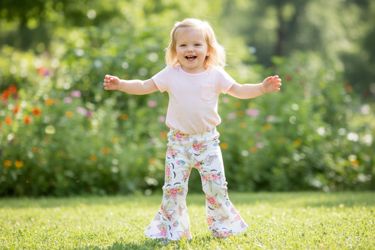 Girls Unicorn Pants Bell Bottoms | Toddler Unicorn Birthday Pants, Toddler BOHO Trouser Pants