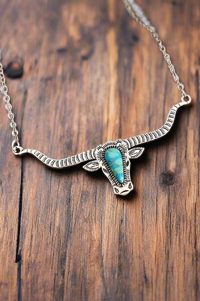 Turquoise Longhorn Necklace, Western Longhorn Necklace - Razels