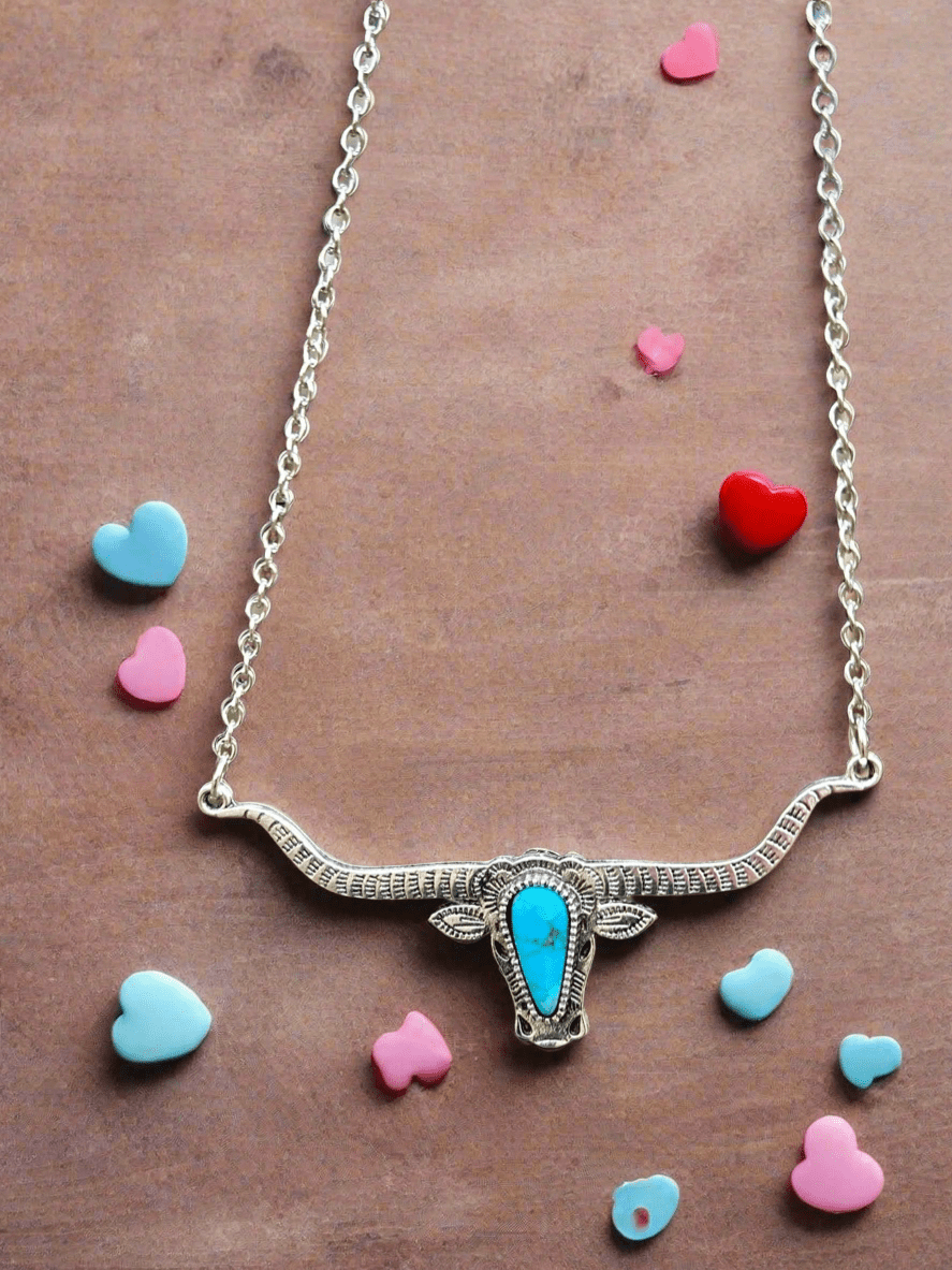 Turquoise Longhorn Necklace, Western Longhorn Necklace - Razels