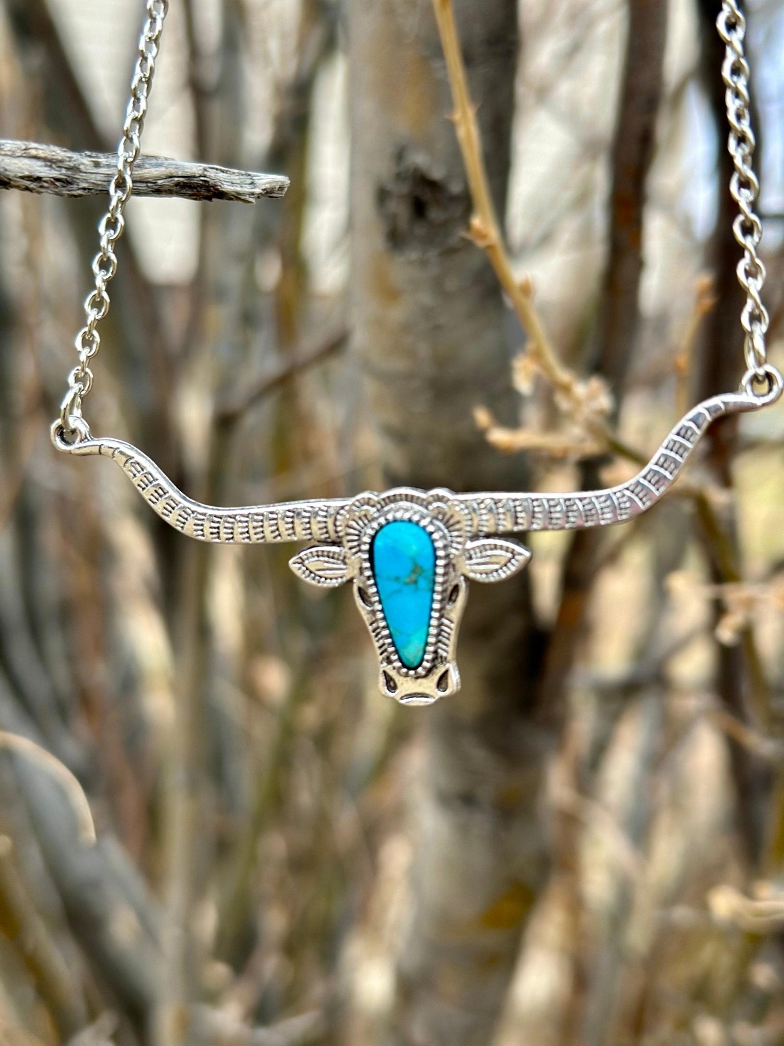 Turquoise Longhorn Necklace, Western Longhorn Necklace - Razels