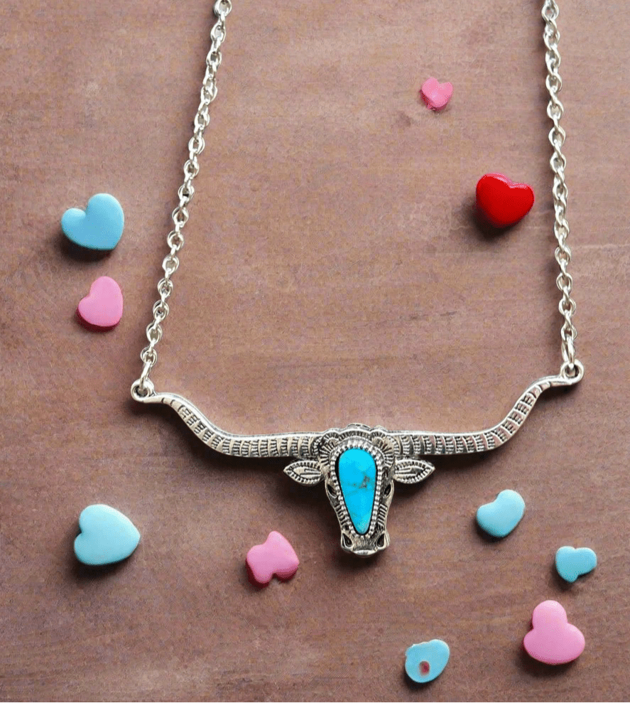 Turquoise Longhorn Necklace, Western Longhorn Necklace - Razels