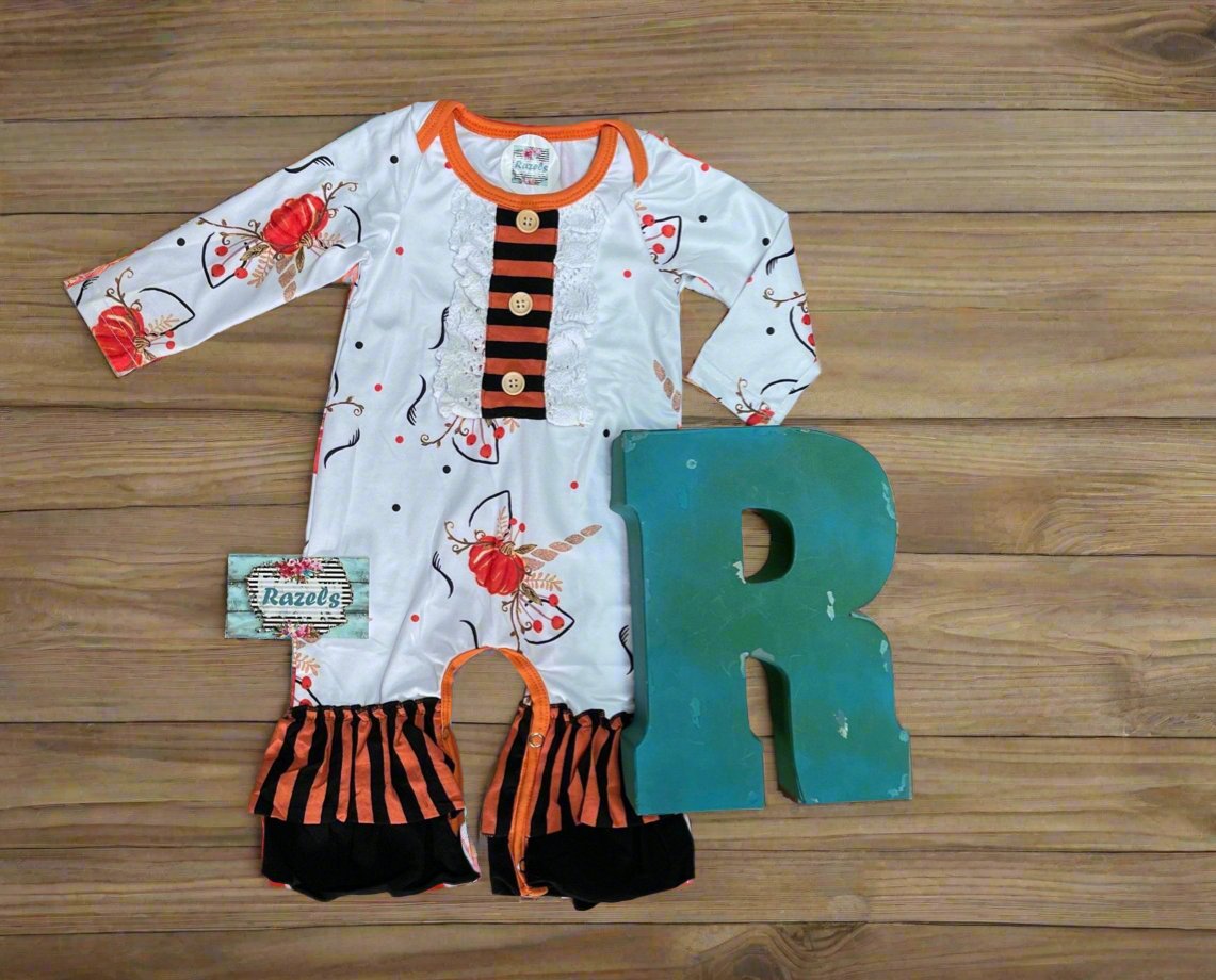 UNICORN PUMPKIN Dress Jumpsuit Halloween Fall Matching Sister Outfits Unicorn Face Pumpkin - Razels