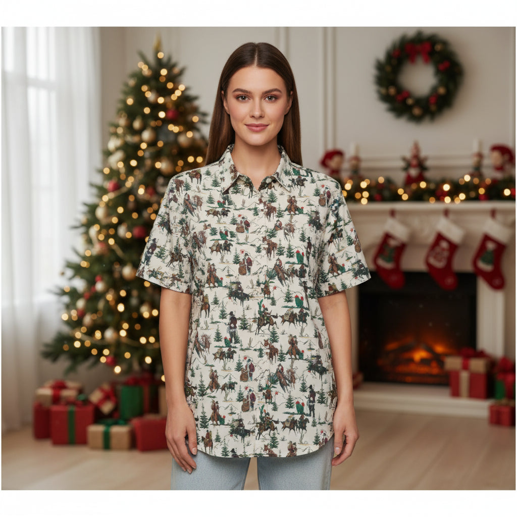 Cowboy Santa Hawaiian Shirt: Unisex Western Christmas Button Down -Razels