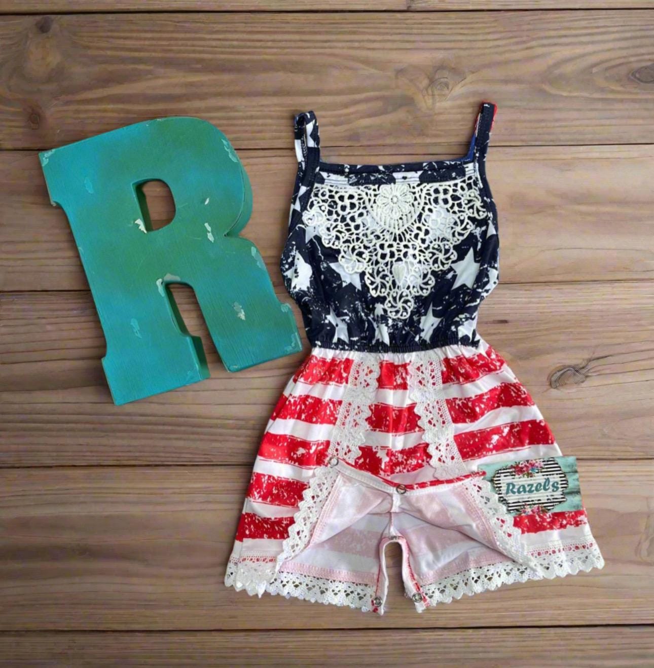 USA Flag Outfit | Patriotic, Girls ROMPER Jumpsuit - Razels