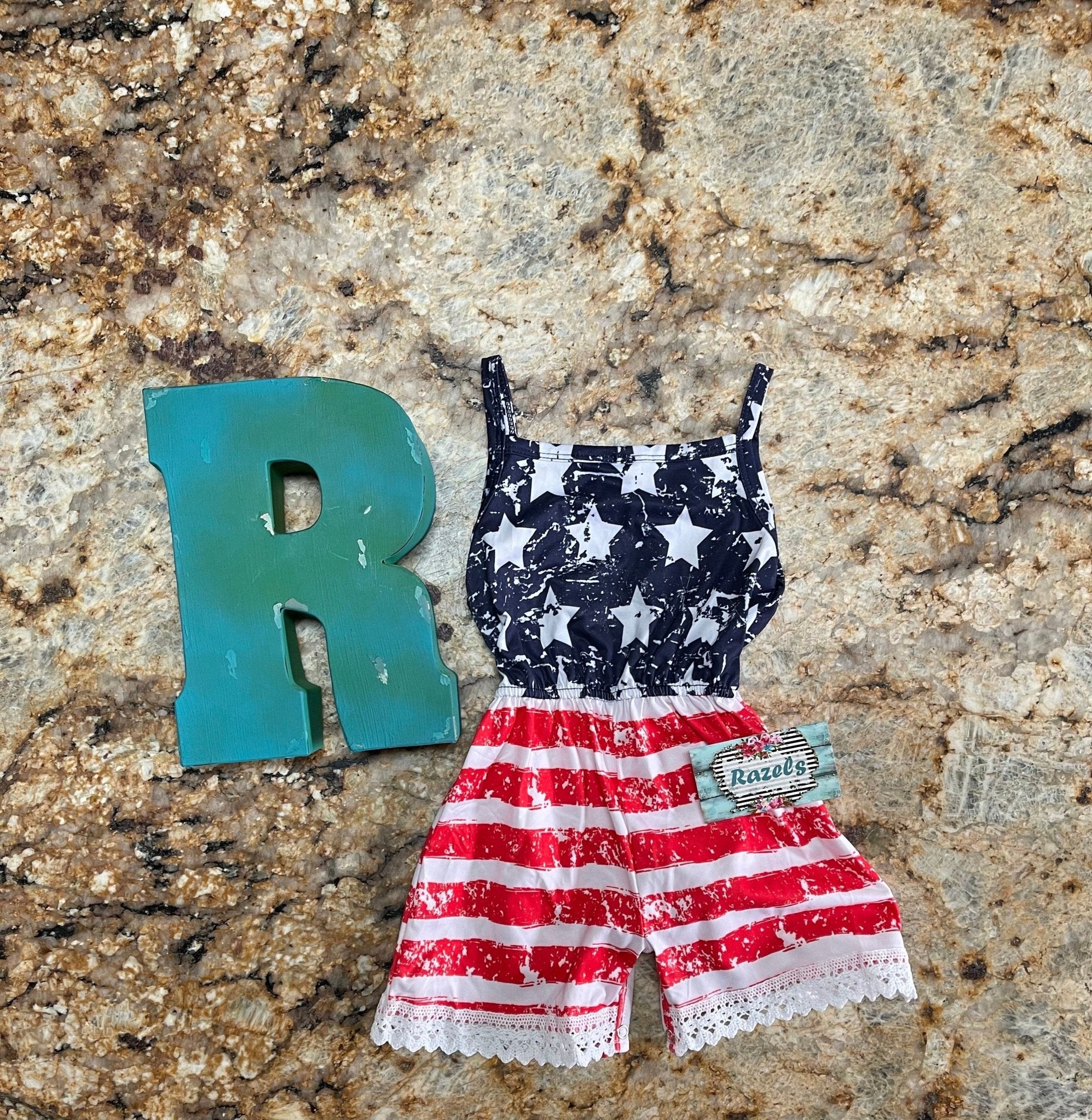 USA Flag Outfit | Patriotic, Girls ROMPER Jumpsuit - Razels