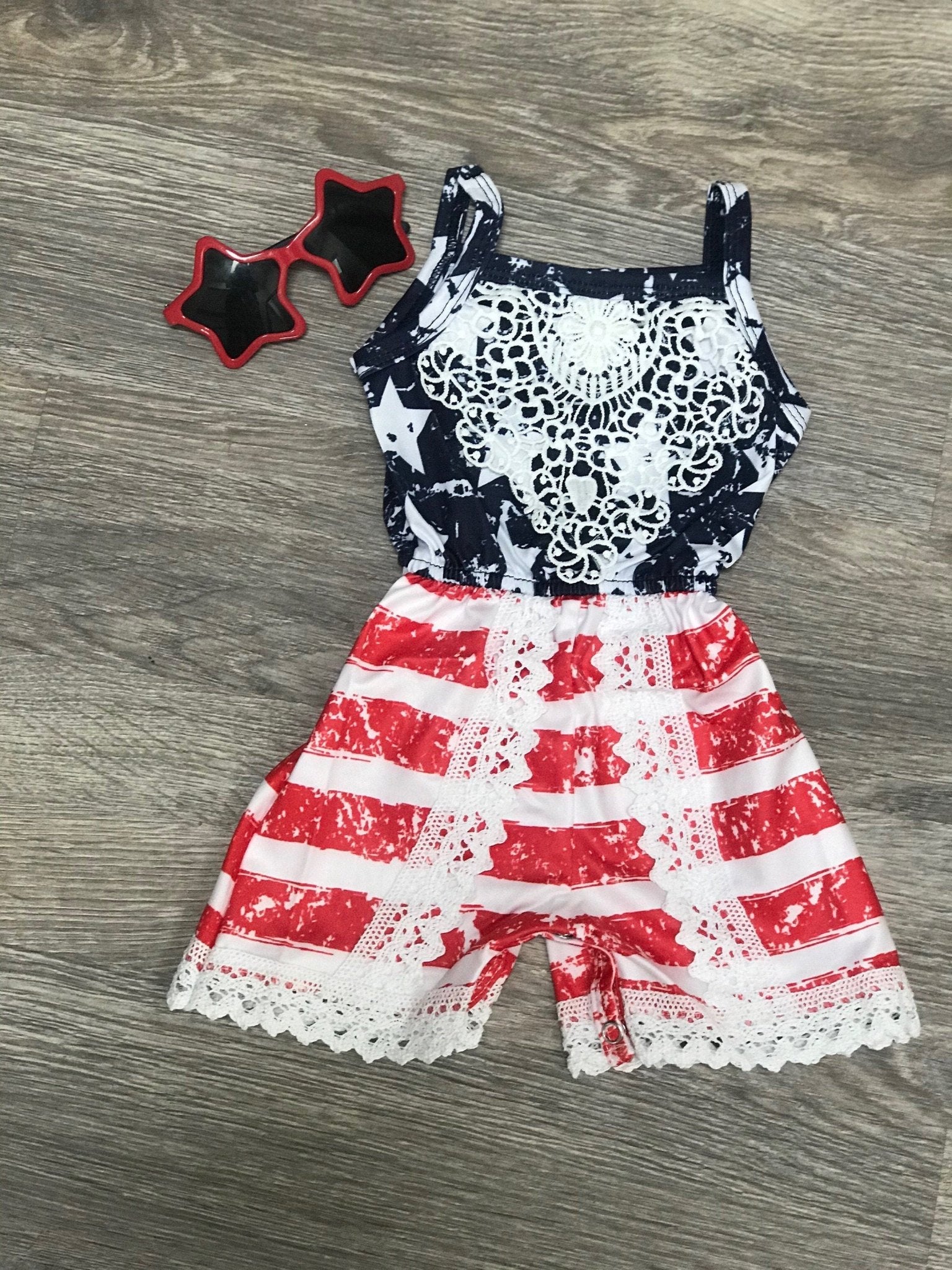 USA Flag Outfit | Patriotic, Girls ROMPER Jumpsuit - Razels