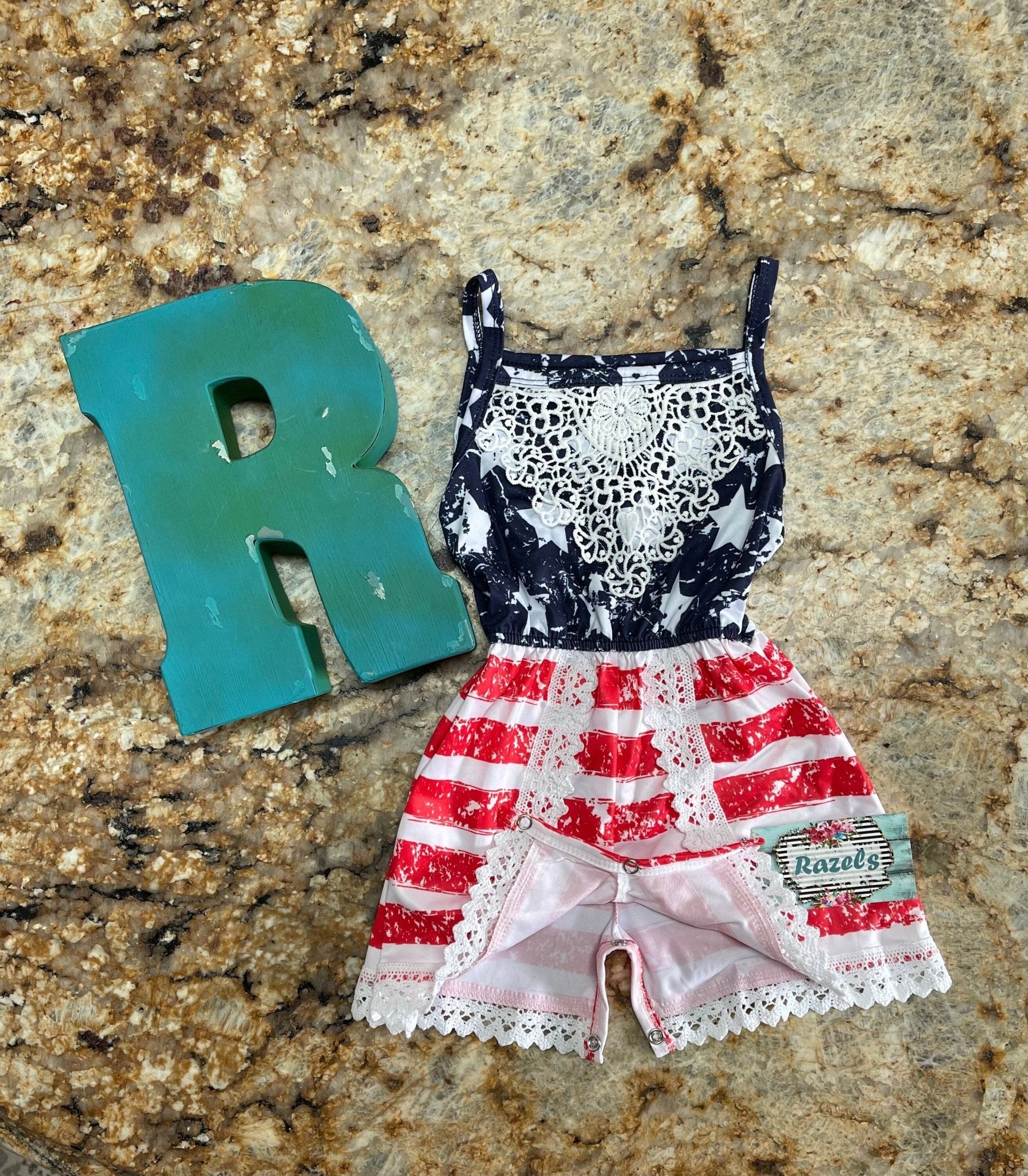 USA Flag Outfit | Patriotic, Girls ROMPER Jumpsuit - Razels